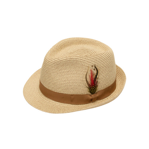 Straw trilby hat with feather - hat,