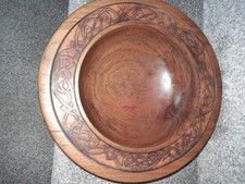 Round Wooden Bowl Made From  Walnut Dated 1978