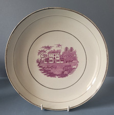 Antique Lustre Plate  with a pink transfer of a country house landscape scene