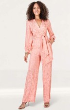 Closet London Womens Pink Floral Print Jumpsuit Wrap Style Zip Closure RRP £120