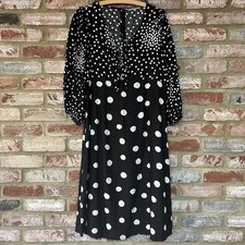 Ladies Oliver Bonas Monochrome Polka Dot Midi Dress UK 14 Excellent Condition