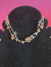 Ladies Gold Tone Multicolured Floral Choker Necklace