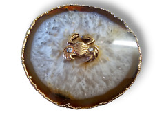 Quartz Paperweight with Gold Edge - Cancer Star Sign Crab Design - 240g - 10cm