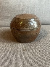 A small salt glaze Studio Pottery lidded pot/box - Rogers ? Hamlyn ? Japanese ?