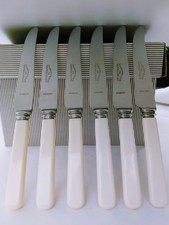 6 Rare Unused Vintage Steak Knives Faux Bone Handles Boxed 12 Available 