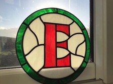 Leaded Stained Glass Round Window Panel Letter “E” New