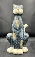 Art Pottery Seated Cat Spongeware Style Glaze 25cm
