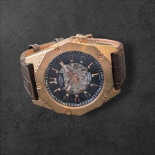 Mens Rotary GS03602/A/04 Skeleton Automatic Rose Gold Case Watch Working
