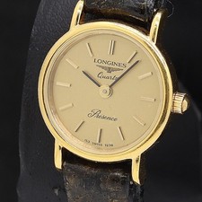 Longines Presence QZ Champagne Dial Leather Strap Women's Watch