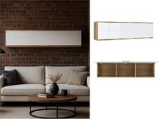 Wall Mounted Cabinet Living Room Storage Unit 135cm White Gloss Oak Effect Zele