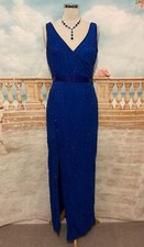 Dress 12 Blue Beaded Chiffon Evening Ballgown Gatsby Downton Vintage Long Party