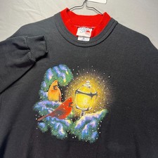 Vintage Morning Sun Grandma Sweater Women XL Collared Sweatshirt Birds Christmas