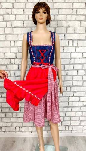 Red blue gingham dirndl dress - red,