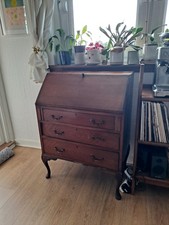 Antique Art Deco Vintage Burr Walnut Bureau Writing Desk Mid Century 1930s