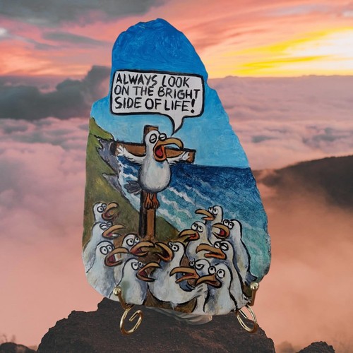 Hand painted seagull stone - painted, –