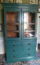 ANTIQUE VICTORIAN PAINTED LINEN PRESS / CUPBOARD / CHEST OF DRAWERS