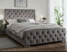NEW Diamond Plush Velvet Upholstered Bed Frame 3FT 4FT6 5FT KING SIZE BEDS FRAME