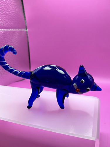 Blue glass cat - blue,