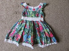 Monsoon baby girls 6-12 months tropical birds parrots summer dress- VGC