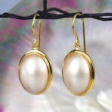 Earrings White Mabe Pearl Oval & 18K Gold Vermeil over 925 Sterling Silver 5.51g