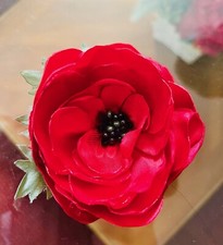 Red Poppy Silk Flower Pin
