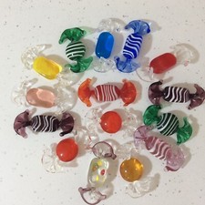 15 Vintage Murano style Multicoloured GLASS SWEETS Hand Blown Job Lot Art