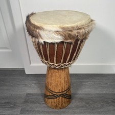 Vintage Djembe African Drum Tribal Musical Instrument Hand Carved Large Display