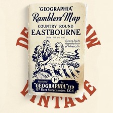 1940s Geographia Ltd Ramblers’ Map “Country Round Eastbourne” • Paper folding ma