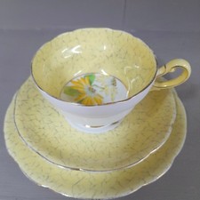 Rare Vintage Paragon Yellow Floral Art Deco Bone China Tea Trio Set VGC 