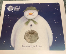 The Snowman 50p/Fifty Pence Coin and Christmas Card. 2019. BUNC. Very Rare!