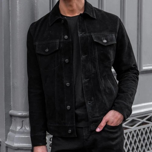 Men black suede leather - men's,