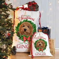 Apricot Labradoodle Christmas Sack Personalised Dog Xmas Santa Bag Doodle DWS37