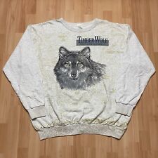 Vintage Northern Elements Sweatshirt Large Timber Wolf Map Nature Jumper Grey