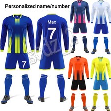 Personalized Football Kids Boys Girls kit Shirt Tops Training Set Long Sleeves