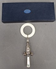 2002 Q.W Birm. Hallmark STERLING SILVER Bunny Rabbit RATTLE W/ M.O.P. Handle P15