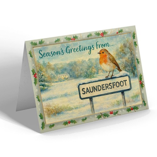 Xmas notelet saundersfoot - xmas,