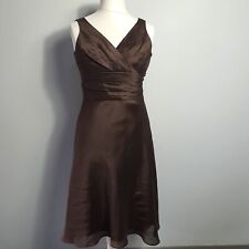 MONSOON Linen Silk Dress Empire Line Floaty midi Long length Size 12 Brown