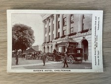 “QUEENS HOTEL - CHELTENHAM” 1908 POSTCARD WITH MOTORS & HORSE WITH CARRIAGE.