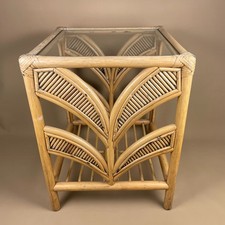 Vintage Bamboo Coffee Table Square Glass Top Retro Slatted Base Rustic Rattan