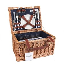 Outdoor 4 Person Luxury Wicker Picnic Basket Set with Blanket Vintage