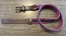 Vintage Gant Cotton/Leather Belt Made in USA Burgundy Blue Striped - Men's 35