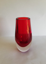Small Whitefriars Ruby Red Cased Glass Oval Vase. 9496 Geoffrey Baxter. C1957