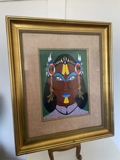 Gilt Native American Oil Portrait Painting Navajo Woman Colourful Gallery Art