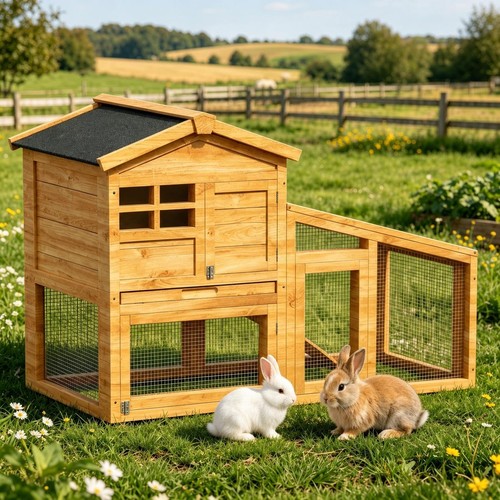 Rabbit hutch outdoor wooden - rabbit,