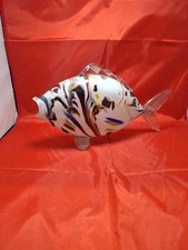 Light Blue / yellow /white, brown Murano Style Vintage Large Glass Fish Ornament