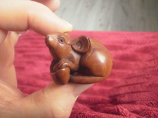 Hand Carved wood netsuke mouse