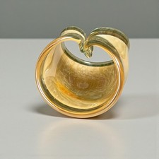 Vintage 1970s Amber Freeform Art Glass Bowl Decorative Piece