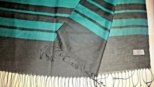 New!  SANUK 100% Silk Scarf Black & Green Shawl 80" X 28"