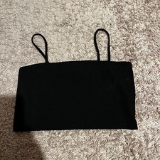 Monki Alyssa Ribbed Cami Crop Top Size L Black 