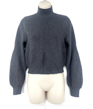 ZARA Grey Soft Thin Chunky Knit Women's Cropped High Neck Jumper UK 8 10 S